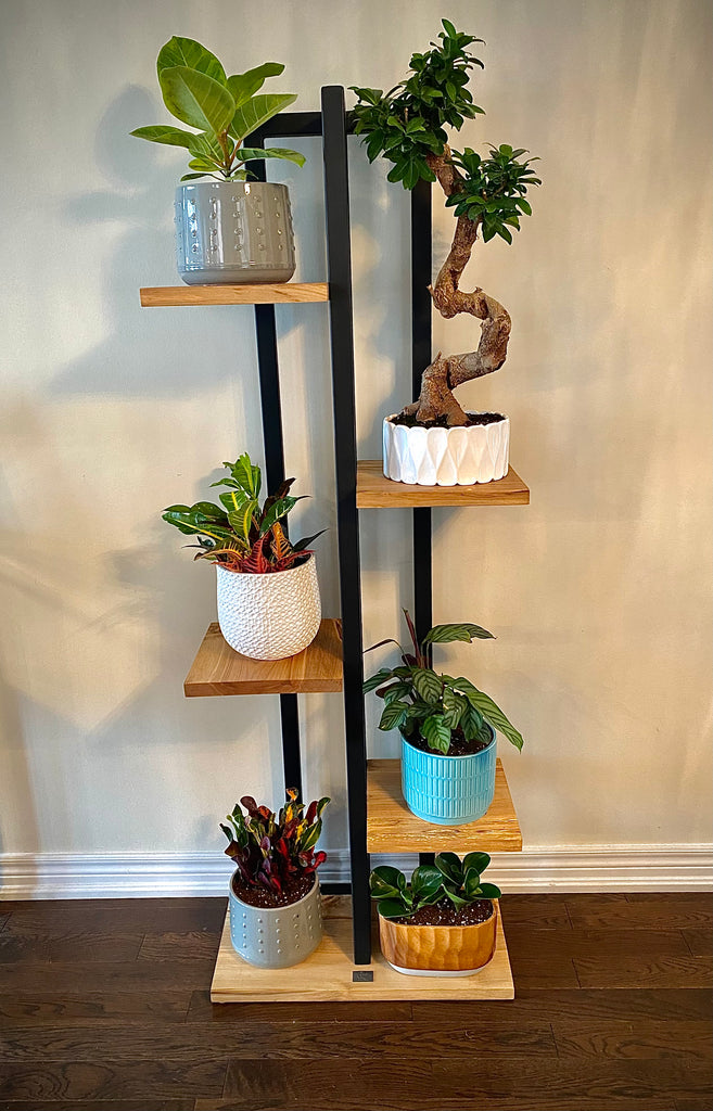 plant tower rack Plant Tower with Ambrosia Maple or Black Walnut Floating Shelves – Weezel's Wood Working