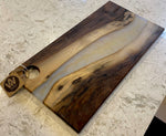 Black Walnut Charcuterie Board with Clear Colour Shifting Epoxy & Thumb Hole