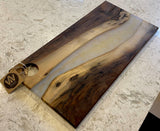 Black Walnut Charcuterie Board with Clear Colour Shifting Epoxy & Thumb Hole