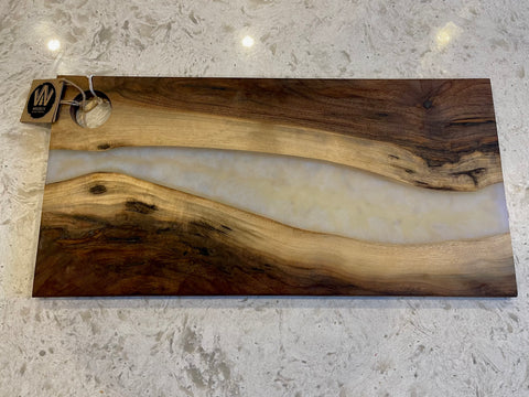 Black Walnut Charcuterie Board with Clear Colour Shifting Epoxy & Thumb Hole